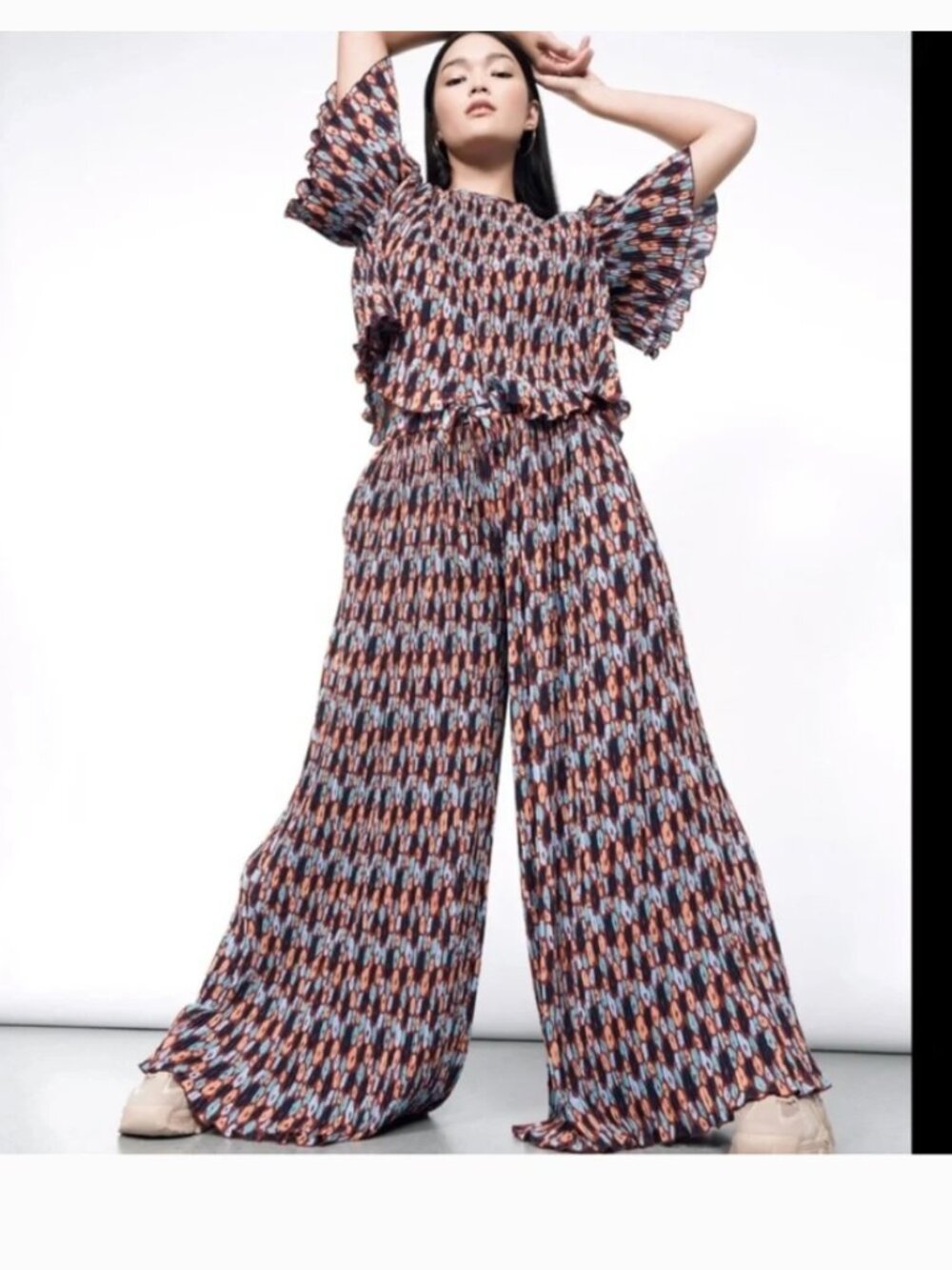 NWT Wildfang Empower Plisse Loose Leg Drawstring Pants Wide Leg Retro Small